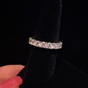 Elegant Sterling Silver Women's Ring with wrap around pale pink stones, 6 3/4